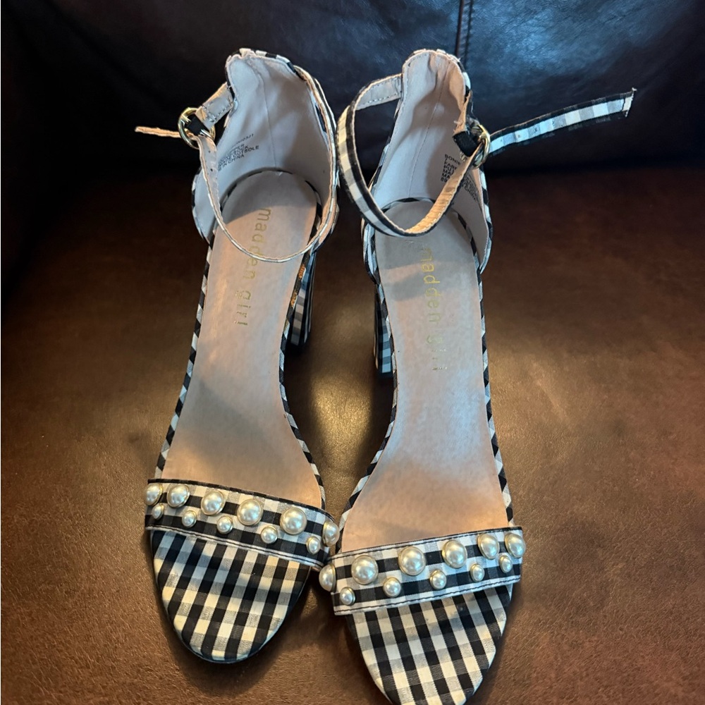Women's Black and White Gingham Heels